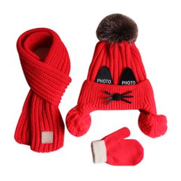 Kids Winter Knitted Hat Scarf Glove Sets Fashion Keep Warm Thick Soft Scarves Set Christmas Apparel Accessories