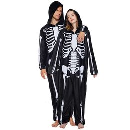 cosplay Eraspooky Adult Skeleton Pamas Women Onesie Hooded Men Sleepwear Halloween Costume Couple Jumpsuits Carnival Purim Fancy Dresscosplay