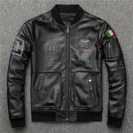 Men's Leather Faux Men Black 2023 Military Style Pilot Jacket Plus Size 3XL Real Thin Sheepskin Spring Slim Fit Natural Coat 231020