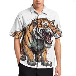 Men's Casual Shirts Tiger Beach Shirt Vibrant Colors Cartoon Hawaiian Men Y2K Blouses Short Sleeve Printed Tops Big Size 3XL 4XL