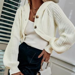 Women's Knits Autumn/winter Casual Button Retro Knitted White V-neck Single-breasted Sweater Solid Colour Cardigan Lace Collar Pullover