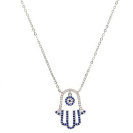 2018 lucky turkish 925 sterling silver dangle evil eye charm Pave blue white cz Hamsa hand Fatima's hand pendant necklace290s