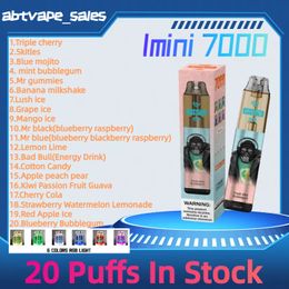 Authentic Imini 7000 Puffs Disposable Vape 15ml Prefilled 850mAh 0% 2% 3% 5% Cigarette Device Leakproof Vapour with 6 RGB Light for tornado 7000 puff Vapes In Stock Fast Ship