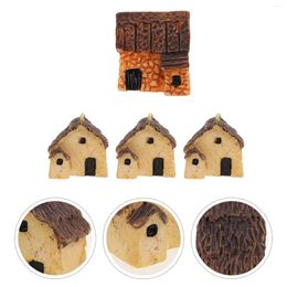 Garden Decorations 4 Pieces Miniature Stone House Resin Fairy Village Miniatures Cottage Figurines For Garden& Patio Decoration Pot Land (