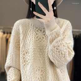 Women's Sweaters Cashmere Sweater O-neck Pullover In Autumn And Winter 2023 Merino Wool Crocheted Top Fashion Korean Version