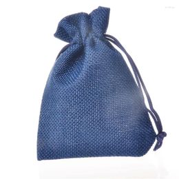 Jewellery Pouches LANWAYLUCKY 9x12cm 50pcs/Lot Navy Blue Burlap Drawstring Packing Christmas Wedding Candy Ring Jute Gift Bags