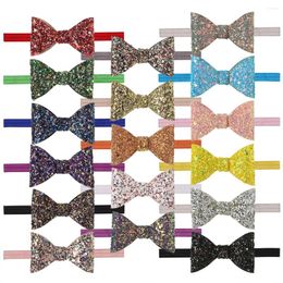 Hair Accessories 17pcs/lot Leather Fabric Bows With Elastic Hairbands 2.5inch Sequin Headband For Girls