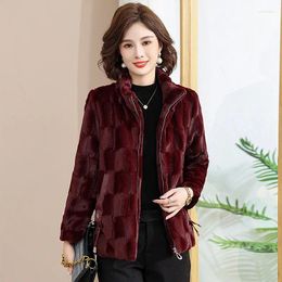 Women's Fur High End Whole Mink Imitation Coat Female Winter Jacket Noble Middle-aged Elderly Women Warm Short Faux Overcoat