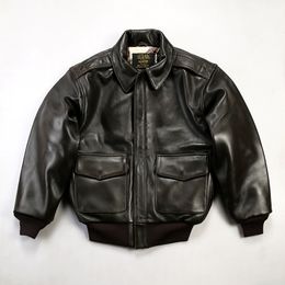 SCHOTT-BROS Black mens Leather military bomber Jacket Expanded Euro-American A2 flight suit