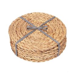 Mats Pads 4 Pack Round Rattan Placemats Natural Cattail Straw Dining Table Heating ers for Kitchen 231019