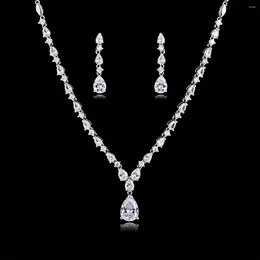 Necklace Earrings Set CZ Cubic Zirconia Bridal Wedding Round Earring For Women Jewellery Accessories