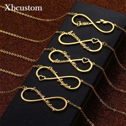 Pendant Necklaces Personalized Name Necklace Infinity Women Men Gold Stainless Steel Chain Custom Couple Nameplate with Heart Jewelry Gift 231020