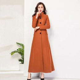 Women's Wool Blends Woollen Coat Women Winter Fashion Slim Standing Collar Long Thin And Pure Colour Thick Retro Temperament Woollen Female 231019