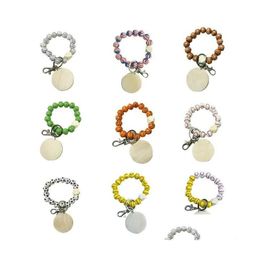 Party Favour Diy Beaded Bracelet Keychain Pendant Party Favour Sports Ball Soccer Baseball Basketball Wooden Bead 9 Colours Home Garden F Dhoxt