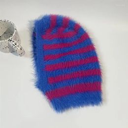 Berets Women Balaclava Knit Hat Soft Skincare Yarn Headband Winter Ski Outdoor Colour Contrast Stripe Caps
