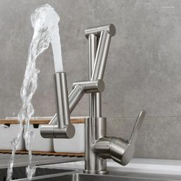 Kitchen Faucets Foldable Brushed Gold Pot Filler Tap Faucet And Cold Single Hole Sink Rotate Folding Spout Chrome Brass