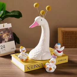 Vases Resin White Goose Flower Vase European Animal Container for Dried Flowers Pot Home Living Room Desktop Decorations 231019