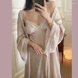 Women's Sleepwear Lace Patchwork Bride Bridesmaid Wedding Robe Satin Set For Women Bathrobe Sexy Nightdress Home Dressing Gown