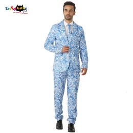 cosplay CRAZE 2018 Blue Floral Men Halloween Costumes Blazer Cosplay Fashion Wedding Suits Carnival Party Club Outfitcosplay