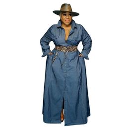 Plus Size Dresses Fall Clothes Maxi For Women Turn Down Collar Casual Long Sleeve Dress Denim Whole DropPlus1737