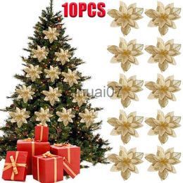 Christmas Decorations 10/5PCS Christmas Decor Artificial Flower Gold Red Xmas Tree Ornaments Big Flower Heads for Home New Year Navidad Party Decor x1020