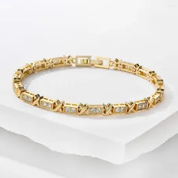 Link Bracelets Uilz Cross Gold Color Bracelet For Women Shiny Zircon Tennis Wedding Party Jewelry Gifts Statement Bijoux