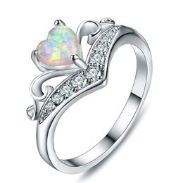 10 Pcs lot 925 Sterling Silver Rings Crown Heart Blue White Opal Gems For Women Weddings Party American Australia Ring Jewelry299r