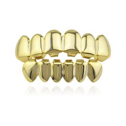 Hip Hop Gold Teeth Grillz Top & Bottom Grills Dental Mouth Punk Teeth Caps Cosplay Party Tooth Rapper Jewellery Gift 238J