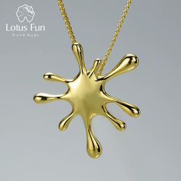 Pendant Necklaces Lotus Fun Real 925 Sterling Silver Natural Creative Handmade Designer Fine Jewelry Splashing Metal Pendant without Necklace 231020