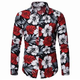 Hawaiian Mens Shirts Men's Blouse clothing Beach Fashion Casual dress Flower Men Shirt Long sleeve New266o