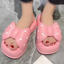 Slippers Women 2023 Summer Fashion Outer Wear Cute Flip-Flops Female Bow Thick Bottom Non-Slip Beach Shoes Zapatos Mujer