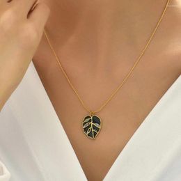 Pendant Necklaces Multicolor CZ Zirconia Enamel Heart Leaf Choker Necklace Stainless Steel Clavicle Chain Charm Jewelry Gifts