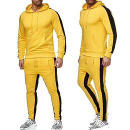 Mens Active Tracksuits Fashion Boys Hooded Sweatshirts & Trackpants 2021 Solid Colour with Stripe Pattern Two Pieces Pants Sportswe216Q