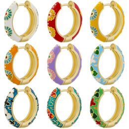 Stud ZHUKOU Retro Little Daisy Hoop earrings Gold color enamel Hoop Colorful women Round huggie earrings wholesale VE843 231019