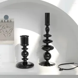 Candle Holders Decorative Wind Black Glass Candlestick Decoration Light Luxury Home Simple Holiday