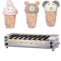 Commercial 8pcs Chimney Cake Kurtos Kalacs Machine Ice Cream Cone Stainless Steel Bread Baking Equipment Trdelnik Chimney Bread