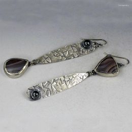 Dangle Earrings Elegant Long Drop Jewellery For Women Vintage Asymmetry Antique Silver Colour Carved Texture Beaded Charms