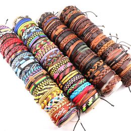 Whole Bulk 50PCS Lot Vingate Leather Cuff Bracelets For Men's Women's Jewellery Party Gifts Mix Styles Size Adjustable301N