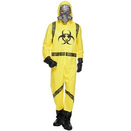 cosplay Eraspooky Biohazard Uniform Gas Mask Halloween Costume for Adult Yellow Jumpsuit with Hood Party Game Room Escape NPC Propscosplay