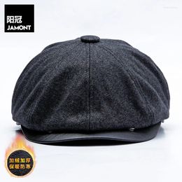 Sboy Hats 2023 Autumn And Winter Men's Beret Warm Ear Protection Middle-aged Hat Plus Velvet Thick Dual-use Leisure Forward Cap 14131