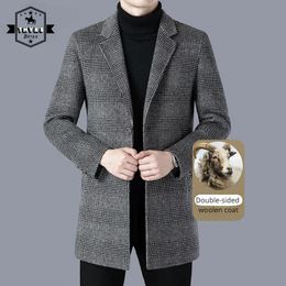 Men's Wool Blends Manual Doublesided Woolen Coat Mens Solid Color Business Slim Fit Plaid Suit Blazer Male Fashion Simple Trend Windbreak Jacket 231019