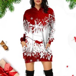 Casual Dresses Hoodies Dress For Women Christmas Print Long Sleeve Shirts Winter Loose Oversized Womens