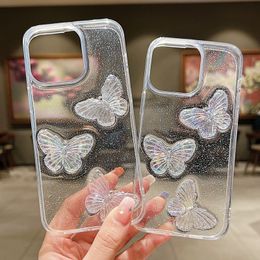 Butterfly Dripping Glue Cases For Iphone 15 Plus 14 13 12 Pro Max 11 XR XS X 8 7 Hard PC Acrylic Soft TPU Stars Starry Bling Glitter Fashion Mobile Phone Cover Coque Skin