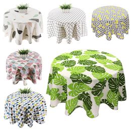 Table Cloth 150cm Cotton Linen Round Tablecloth Dining Cover Nordic Printed Home Decor White Green Dust for Kitchen 231019