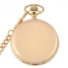 Pocket Watches Double Sided Polished Rose Gold Case Arabic Number Dial Men's Quartz Movement Watch With FOB Chain Nice Xmas Gift