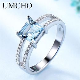 UMCHO Solid 925 Sterling Silver Jewellery Created Nano Sky Blue Topaz Rings For Women Cocktail Ring Wedding Party Fine Jewellery CJ191257I