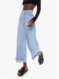Women's Jeans High Waist Straight Wide Leg Pants 2023 Spring Ladies Light Blue Back Letter Appliques Flared