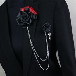 i-Remiel Handmade Korean Rose Flower Tassel Black Brooch Men Lapel Pin Badge Suit Shirt Collar Brooches Corsage Accessories2542