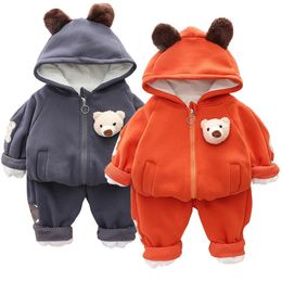 Clothing Sets Autumn Plush Baby Boys Clothes Children Cartoon Bear Hoodies Jacket Pants 2Pcs/Set Toddler Casual Sportswear Kids Tracksuit 231020