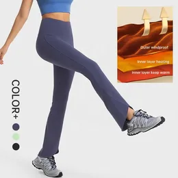 Active Pants 30'' High-Rise Split-Hem Flared Pant Buttery-soft Thermal Cotton Feel Insulated Sport Leggings Fleece Lined Flare